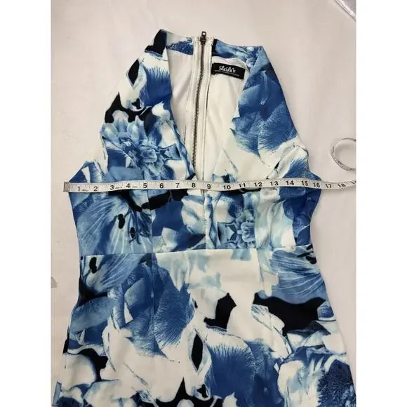 Lulu's Blue Floral Cottagecore Dress V-Neck Sheath Sleeveless Wedding Size Large - Picture 6 of 9